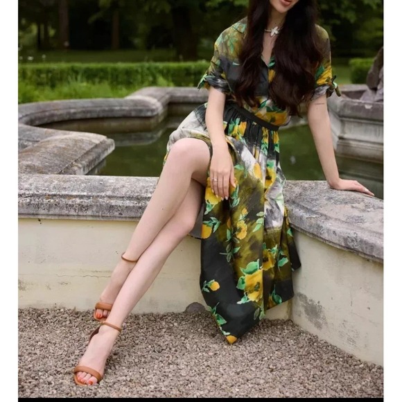 Zara Skirt Womens Medium High Waist Midi Floral ZW Collection Artsy Romantic - Picture 2 of 9